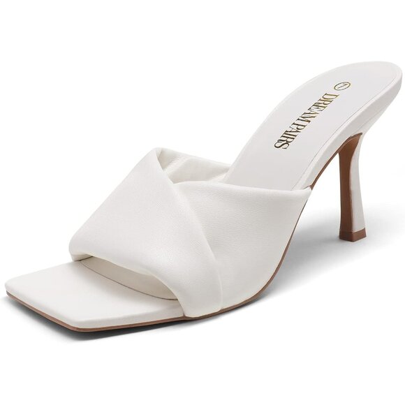 Women's White Stiletto Heel Mules Open Toe Slip On Dress Pumps Sandal Party - Picture 1 of 7